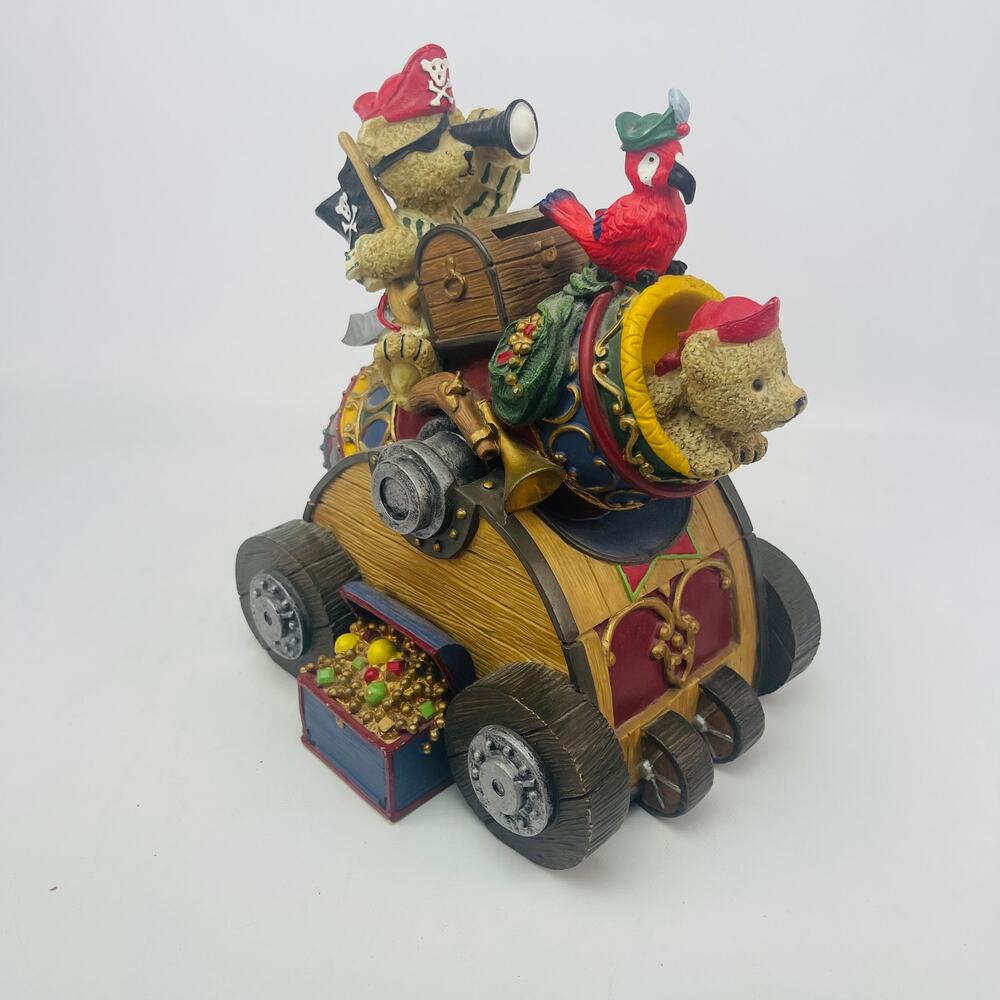 Pirate Teddy Bear, Parrot and Cannon Resin Coin Bank